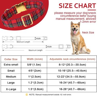 Нашийник для собак Unique Tyle Paw, регульований, м'який та зручний, в клітинку, для собак маленьких, середніх та великих порід, обхват шиї 25,4–40,6 см (XL, Червоний)
