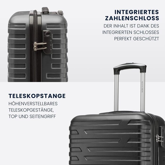 WITTCHEN A-line II Carry-on Suitcase, Cabin Luggage, Hand Luggage, Rolling Suitcase, Travel Suitcase, Boarding Suitcase, Hard Shell, ABS, High-Quality and Stable, Size S (Gray)