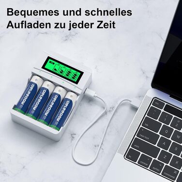 Зарядний пристрій для акумуляторів AA з LCD-дисплеєм, 8 шт. акумуляторів 3300mAh, NiMH 1.2V, 4 слоти для заряджання