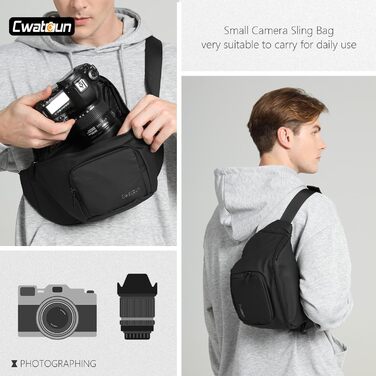 Сумка для DSLR камери Cwatcun, фотосумка на плече, водостійка поясна сумка для фотографа (Чорна, S)