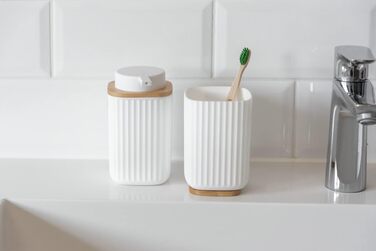 Дозатор для мила WENKO Rotello, 250 мл, з бамбуковим декором, для мила та засобів для миття посуду, червоний/натуральний