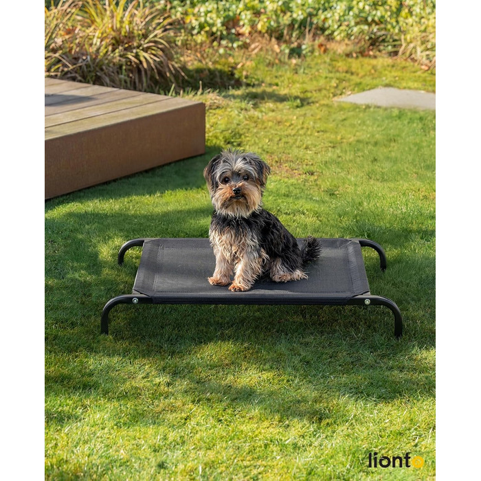 Лежанка для собак Lionto Outdoor - піднята, стабільна, 75x47 см, чорна. Зручна та з хорошою циркуляцією повітря, знімний мережевий чохол, міцний металевий каркас.