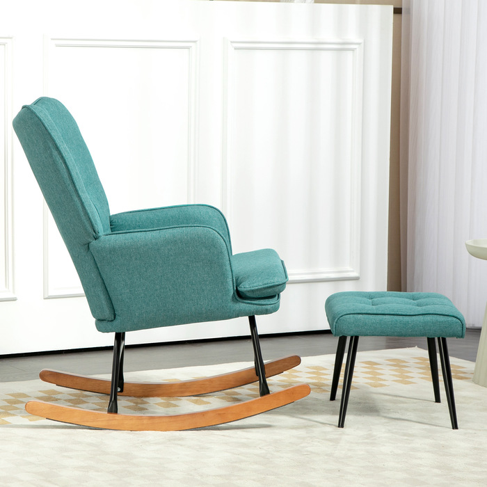 HOMCOM Rocking Chair, up to 130 kg, Rocking Armchair with Footstool, Armchair, Still Chair with Linen Look, Rocking Chair for Bedroom | Aosom