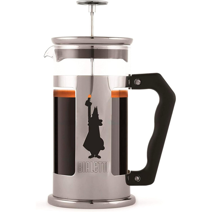 Bialetti Kaffeepresse Preziosa, French Press Filter for coffee or tea, housing made of stainless steel and container made of borosilicate glass, dishwasher safe, 1 Liter, 8 cups, Silver (350 ml (3 cups), Single)
