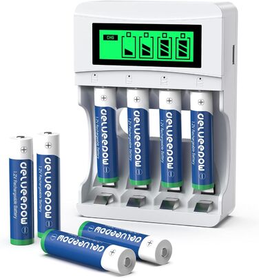 Зарядний пристрій для акумуляторів AAA з LCD-дисплеєм, 8 шт. акумуляторів 1.2V 1100mAh NiMH, 4 слоти для зарядки