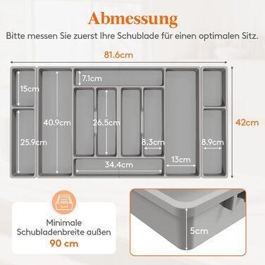 Органайзер для столових приборів Lifewit, 51.6x42 см, на 60 приборів, знімний тримач для кухонного начиння, пластиковий лоток для ложок, ножів, виделок (81.6 x 42 x 5 см)