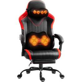 Ігровий крісло Dowinx з масажем, ергономічний дизайн, підтримка попереку та шиї, до 135 кг, шкіра, для дорослих (червоний)