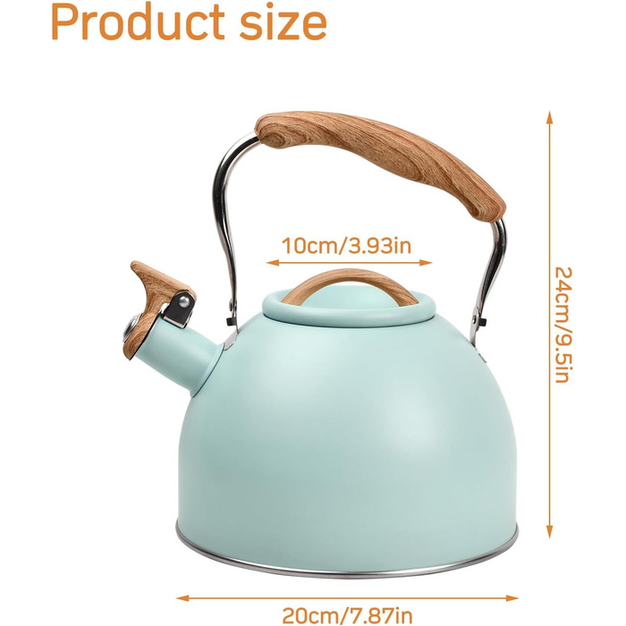 Чайник Wisebom Flötenkessel 3L: Ретро модель з нержавіючої сталі для індукційних та газових плит, з дерев'яною ручкою. Ідеально для чаю та кави.