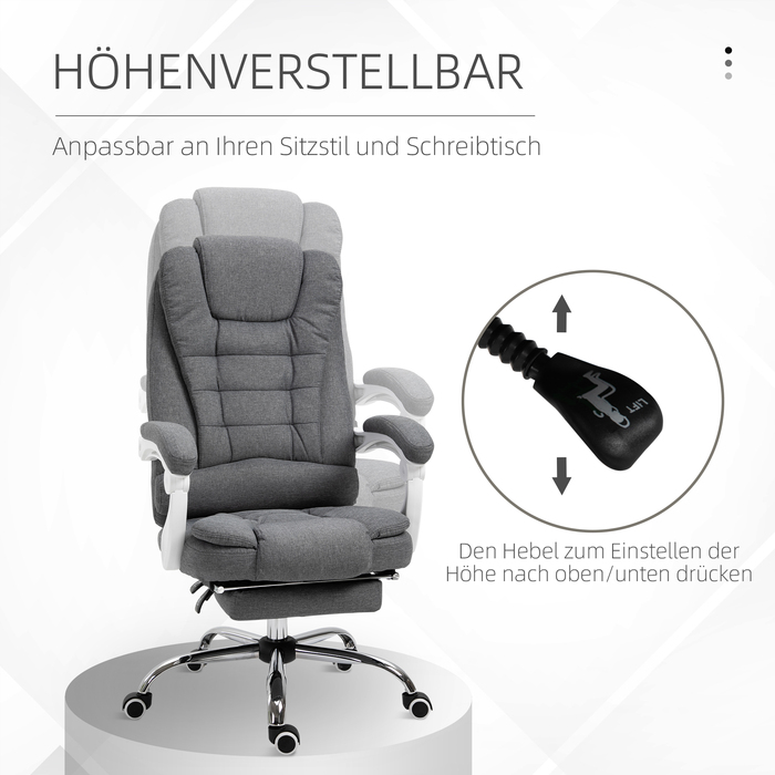 Vinsetto Ergonomic Office Chair with Folding Footrest, Height Adjustable & Reclining, Metal Grey for Home Office Comfort
