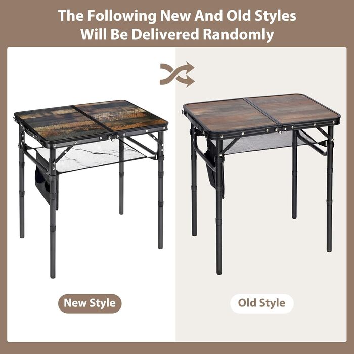 REDCAMP Складаний столик з регулюванням висоти, легкий портативний туристичний столик 60x40 см (4 положення) з сітчастою поверхнею, для дому та відпочинку на природі, балкона, ринку, кухні, темно-коричневий (під дереву, 60*40 см, 4 висоти)