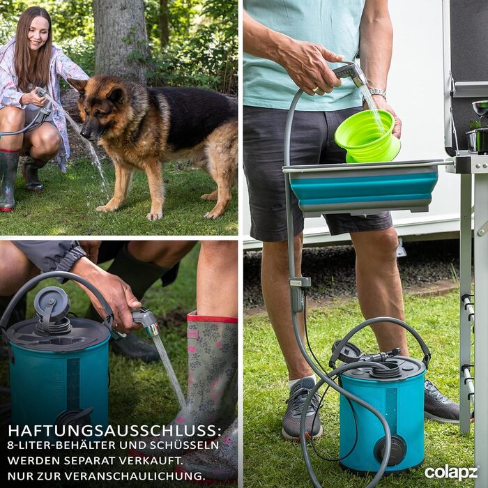 Colapz Rechargeable Camping Shower with Battery, Portable Outdoor Shower for Dogs, Car, Van & RV, including Carry Bag, Campervan Gadgets