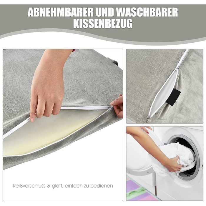 Підголовник GOPLUS для ліжка: подушка для читання, подушка для відпочинку, з піною з пам'яті, знімний чохол, подушка для ніг, подушка для спини, ергономічна з ручкою, подушка для вен, подушка для відпочинку для дивану/крісла, 54x32x50,5 см (Сірий)