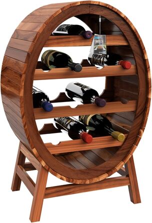 Casaria® Wine Rack Barrel 12 Bottles Acacia Solid Wood Rustic 90x50x30cm Standing Cellar Kitchen Living Room Bar Wine Barrel Bottle Rack Wine Stand Shelf