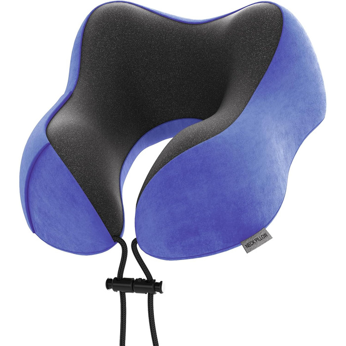 Подушка для шиї у подорожах: 100% Memory Foam, для автомобіля, літака, поїзда, офісу та дому (Морська синя)