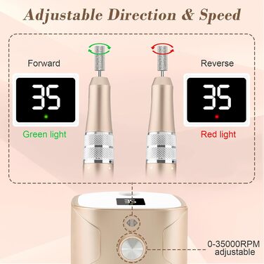 Електричний фрезер для нігтів Kredioo 11 в 1 з LED дисплеєм, 35000 об/хв, для манікюру та педикюру (манікюрний фрезер)