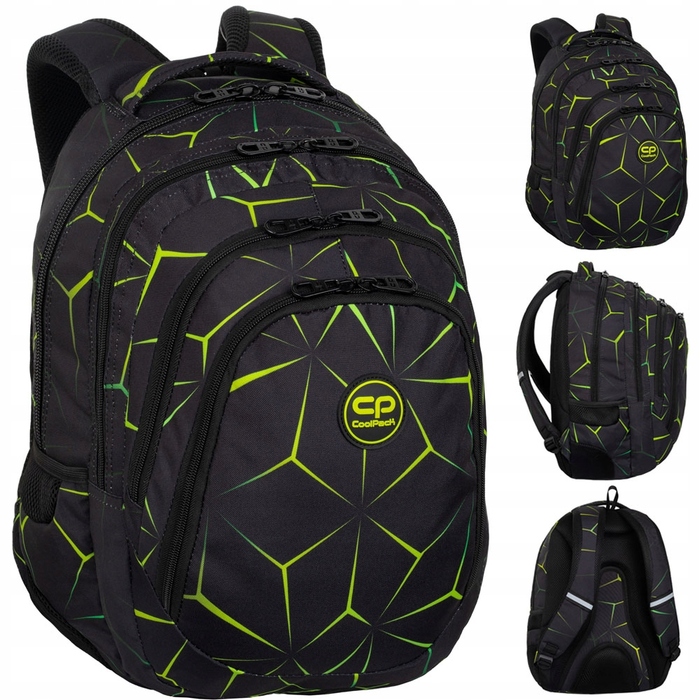Багатовідсіковий шкільний рюкзак CoolPack, чорний, багатоколірний, зелений, 28 л