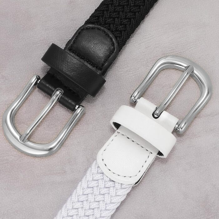 Жіночий плетеный еластичний пояс JASGOOD, льон, 2.5 см, комплект 2 шт. (Чорний + Білий, Розмір M до 86 см)