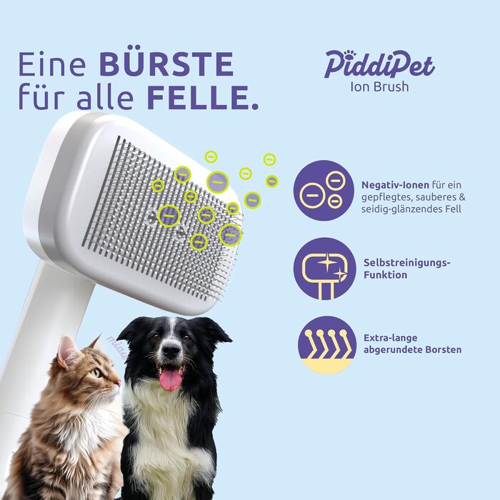PiddiPet Іонна щітка для грумінгу тварин - електрична щітка для собак та котів, проти ковтунів та підшерстка, зменшує статичну електрику та випадання шерсті, м'яка, самоочисна, для чутливої шкіри