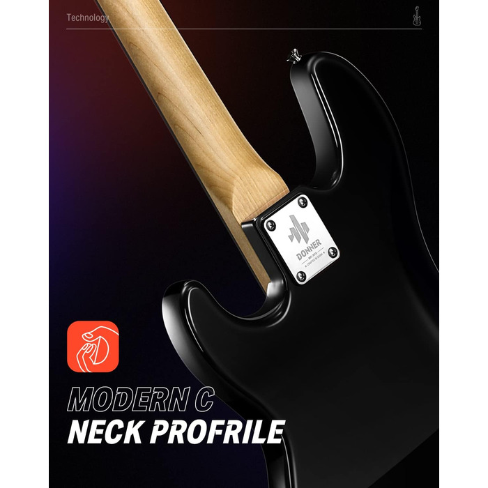 Електрогітара бас Donner P-стиль, повний розмір, 4 струни, комплект для початківців, з чохлом, ременем та кабелем (чорний)