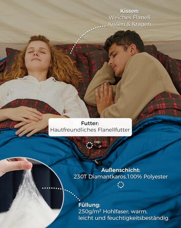 KingCamp 2-Person Winter Sleeping Bag - Warm Outdoor Sleeping Bag for Camping & Travel - 3-4 Season, Includes 2 Flannel Pillows