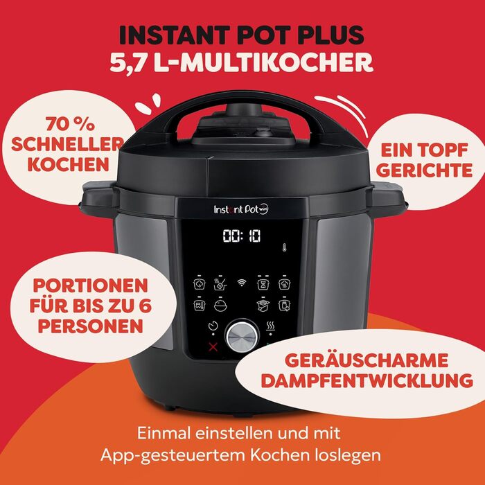 Instant Pot Plus 9-в-1: мультиварка, сковорода, рисоварка, йогуртниця, су-вид, 5.7 л, нержавіюча сталь, WiFi