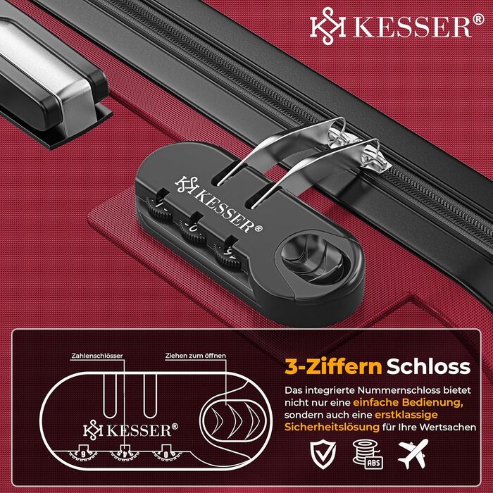 Набір валіз KESSER® з твердим корпусом (4 шт) – Bordeaux. Валізи з ABS-пластику, телескопічною ручкою, 4 колеса, ваги та брелок для багажу. Розміри: S, M, L, XL