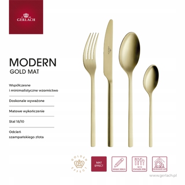 Набір столових приборів Gerlach Modern Gold, матові золоті, 24 предмети на 6 осіб