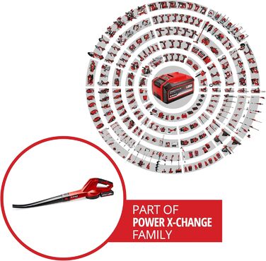Акумуляторний повітродув Einhell GC-CL 18 Li E Kit, 18В, 210 км/год, регулювання швидкості, м'яка ручка, акумулятор 2,0 А·год і зарядний пристрій, Power X-Change
