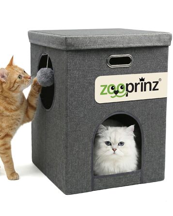 Будиночок-печера для котів Zooprinz Katzenhöhle – затишна печера для котів, тепле котяче ліжко бежевого кольору з подушкою, котячий будиночок для дому як місце для укриття та відпочинку (46 × 41,5 × 60 см)