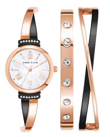 Жіночий набір годинників Anne Klein з кристалами та браслетами, Rose Gold/Gunmetal Grey, преміум-якість