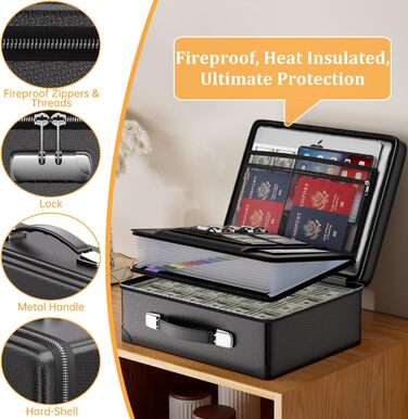 Вогнестійкий сейф для документів DocSafe з замком, термоізольований, водовідштовхувальний, 10 шарів, міцний кейс з блискавкою та кишенями, захищає особисті речі
