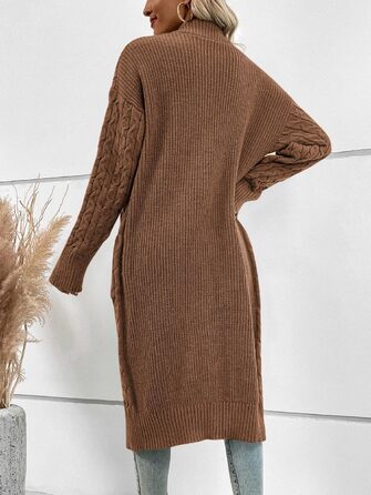 Жіночий в'язаний кардиган Saodimallsu Strickjacke: довгий, об'ємний, з кишенями, світло-зелений (колір: коричневий, розмір: S)