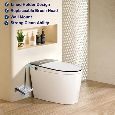 Toilet Brush and Holder Wall Brush Holder, Chrome, Toilet Brush Set Toilet Brush Set Made of 304 Stainless Steel and Frosted Glass for Bathroom (Brushed Nickel)