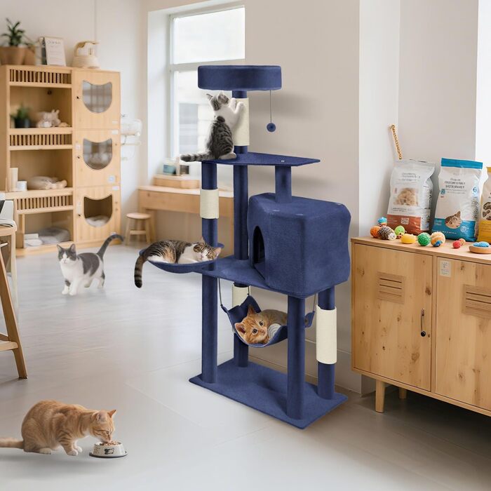 Кігтеточка для котів Blaugrau велика 133.5 см з платформами, гамаком та корзиною. Багатоповерхова кігтеточка-будиночок з ігровими можливостями