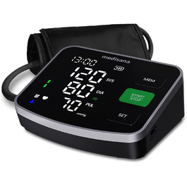 Тонометр на плече Medisana BU 520 з великою манжетою XXL, індикатор кольором (Ampel-Farbskala), вимірювання тиску та пульсу, визначення нерегулярного серцебиття та функція пам'яті