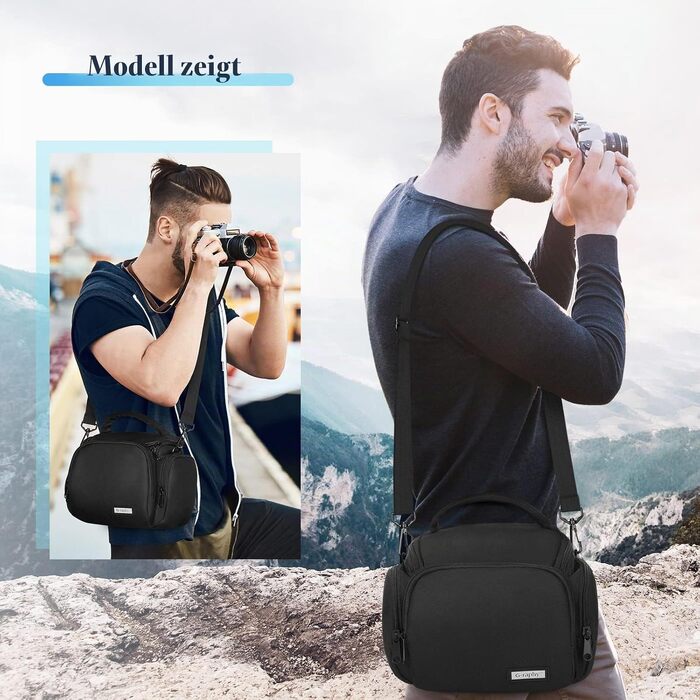 Сумка для фотоапарата G-raphy для DSLR та SRL камер, універсальна сумка для аксесуарів для фотографії знімним ременем, чорна