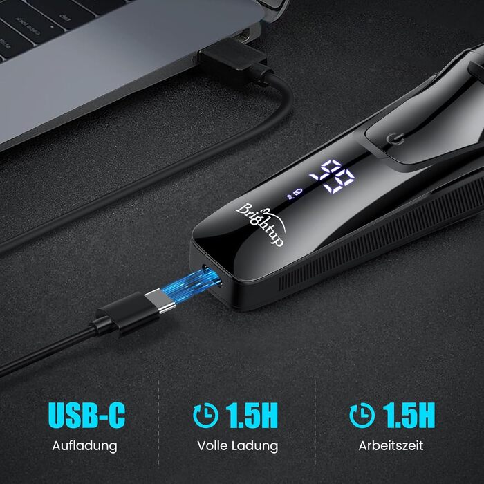 Електричний чоловічий бритва Brightup з 4D-плаваючою головкою, бездротовий LED бритва для вологого та сухого гоління, IPX6 водонепроникний, USB-C зарядка & висувний тример, захист від подорожей, глибокий чорний колір