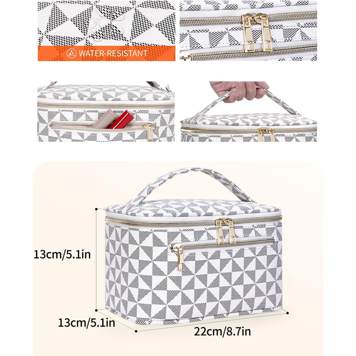 Косметичка для жінок, велика дорожня косметичка для макіяжу з відділенням для пензлів, органайзер, культиватор, шкіра PU, портативна сумочка для макіяжу, зелена (запатентовано) (шахматна дошка)