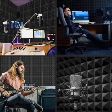 Акустичний поролон самоклейний Sonnewelt, 24 шт. (5x30x30 см), 3D пірамідні панелі для звукоізоляції та поглинання ехо в студію, офіс, чорний