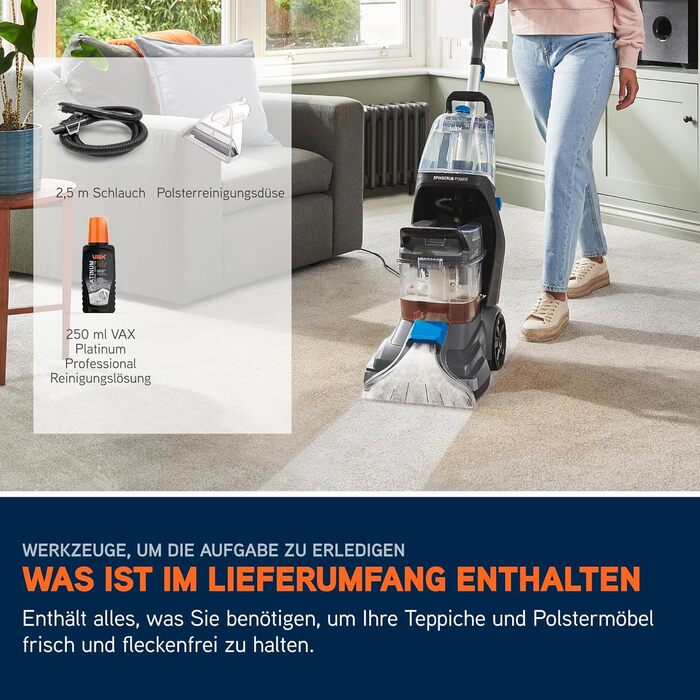 Vax SpinScrub Power Plus: Пристрій для чищення килимів та м'яких меблів. Ефективне видалення плям, швидке висихання, великий бак, технологія SpinScrub.