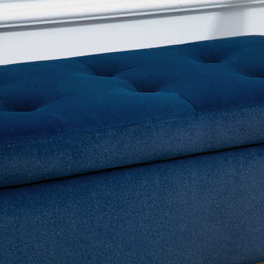 HOMCOM Luxury Bench with Storage, Upholstered Bench Blue from Velvety Polyester, Rubber Wood, with Armrests, 107x42x65cm for Living Room & Entryway