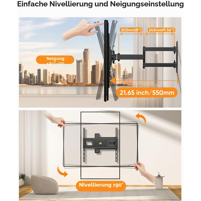 Настінний кронштейн для ТБ FORGING MOUNT 550мм для телевізорів 25-65 дюймів до 40кг, поворотний та нахильний з довгим плечем, VESA до 600x400 мм