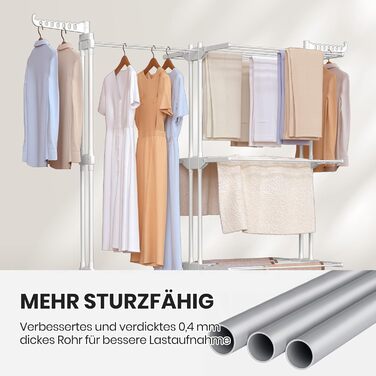 Сушарка для білизни Oak & Tea Turm, 83-200 см, з висувними крилами, XXL, 4 яруси, з колесами, для дому та вулиці, біла