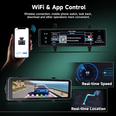 Дзеркало заднього виду з відеореєстратором Hodozzy 4K+1080P, GPS, ADAS, BSD, Wi-Fi, 10.88