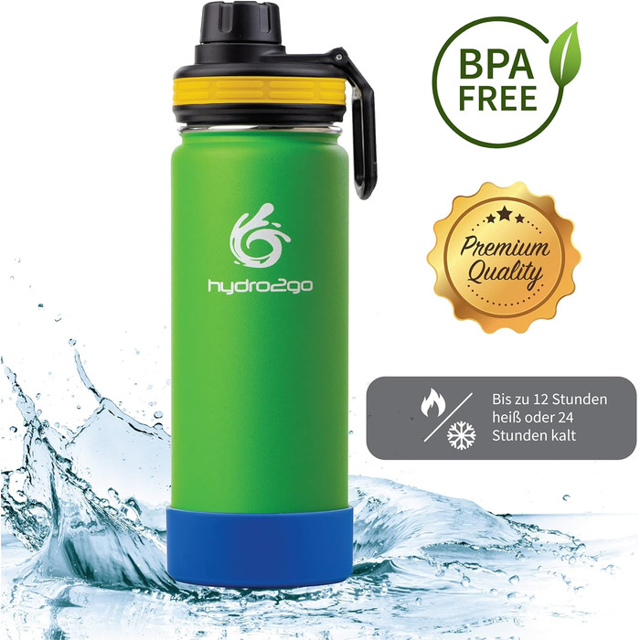 Stainless Steel Kids' Water Bottle - 100% Leak-Proof, BPA-Free with 2 Lids (Straw and Sport Cap) - Thermo Bottle for Kids - 500ml (Lime Green, 500 ml)