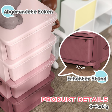 HOMCOM Chest of Drawers for Kids' Room, 4-Tier Toy Organizer, Toy Storage, Pink