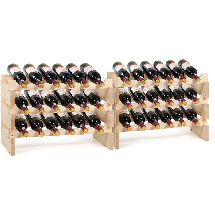 COSTWAY Wooden Wine Rack, Stackable, Bottle Rack for 36 Bottles, Wine Stand with 6 Levels, Wooden Shelf, Bottle Holder for Kitchen, Dining Room, Bar, Cellar, 63 x 28 x 85 cm