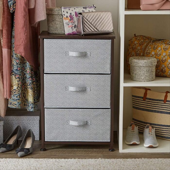 Amazon Basics - Closet Storage Organizer with 3 Fabric Drawers, (Bronze)