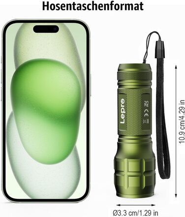 LED ліхтарик Lighting EVER: компактний, яскравий, з регулюванням фокусу. Водонепроникний ліхтарик для дітей, кемпінгу, відпочинку на природі та надзвичайних ситуацій (зелений, 1 шт.)