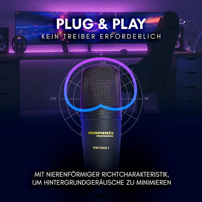 Мarantz Professional MPM-1000U - USB Конденсаторний мікрофон з великою мембраною та нирковою характеристикою для подкастів, студії, геймінгу. Комплект Pod Pack 1